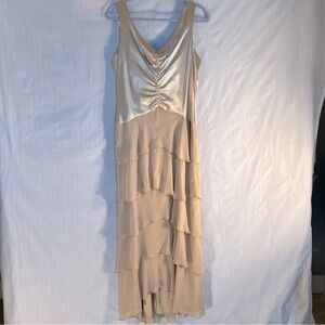 Patra Maxi Dress Gold Formal Gown Chiffon & Satin Beaded Ruffles Sleeveless 14